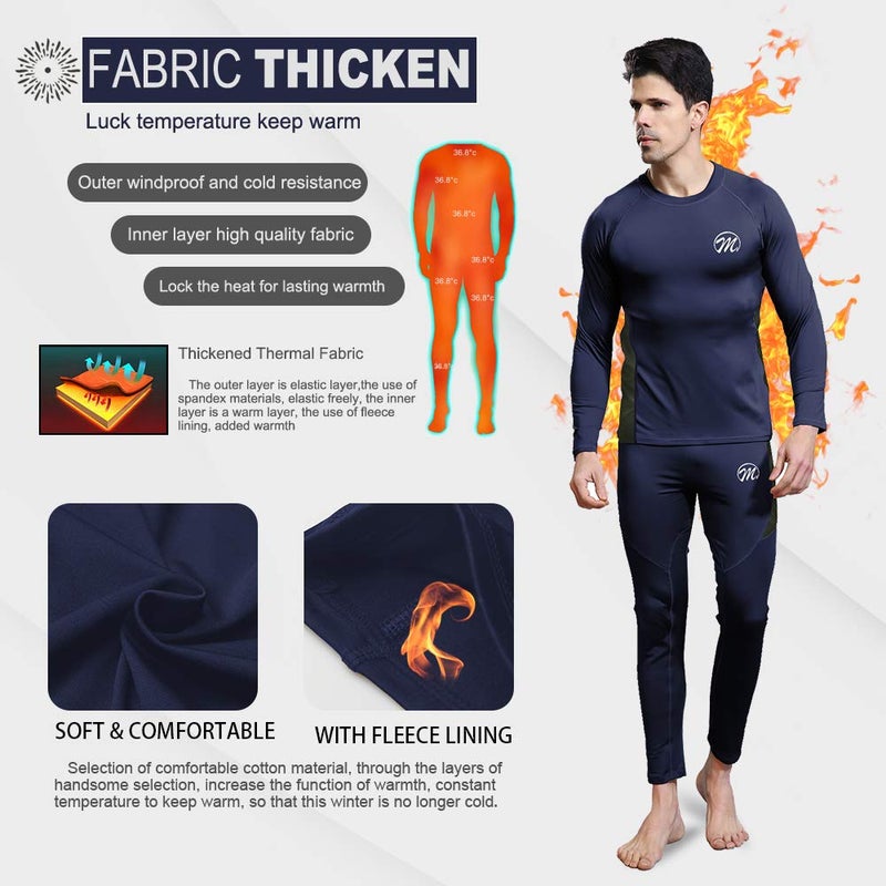 MEETWEE mens Men's Thermal Underwear Set Compression Pants, Blue, Medium US - Image 3